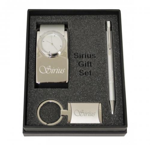 Gift Set Includes Desk Clock, Metal Pen & Keyring Laser Engraved